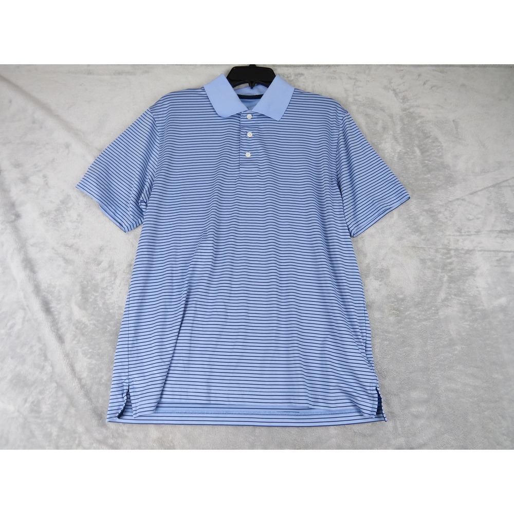 Brooks Brothers Performance Polo Shirt Mens Large Blue Striped Golf Short Sleeve